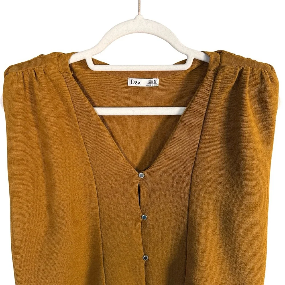 Dex Mustard V-Neck Buttoned Sweater Size XS Minimalist Office Business Casual